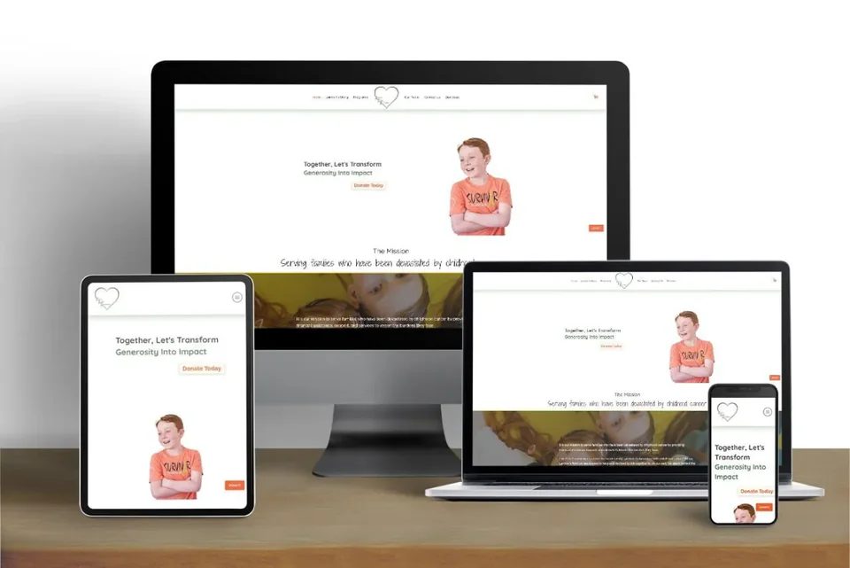 Responsive desktop, tablet, and phone mockups displaying the Love Like Landon nonprofit website and its donation call to action.
